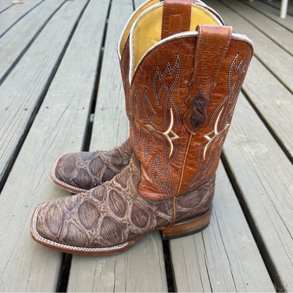 ALFA Men’s Leather Square Toe Cowboy Boots | Western Tan Brown Fish Scale | Sz 8 - Picture 7 of 10